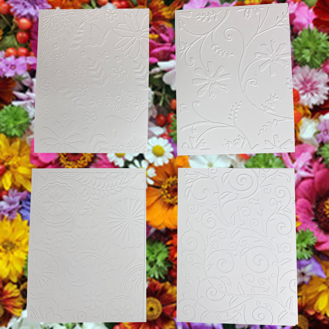 White Embossed Assorted Cards set of 4