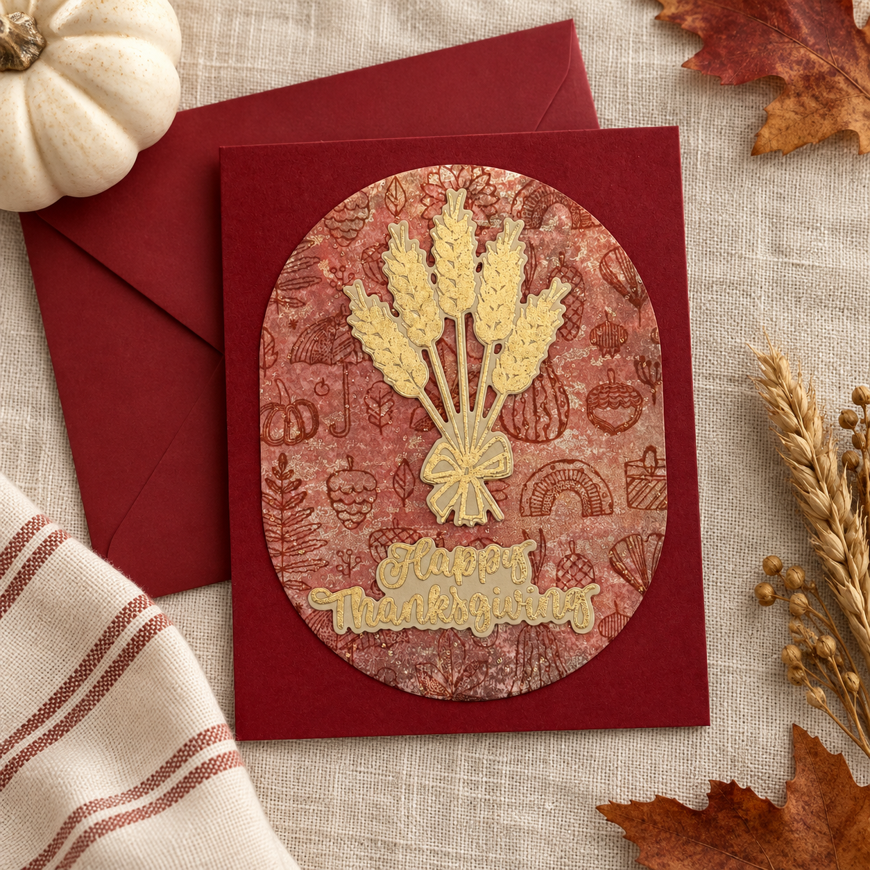 Golden Harvest Thanksgiving,  Handcrafted Card