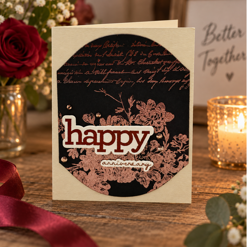 Happy Anniversary, Handcrafted Elegant Floral Card