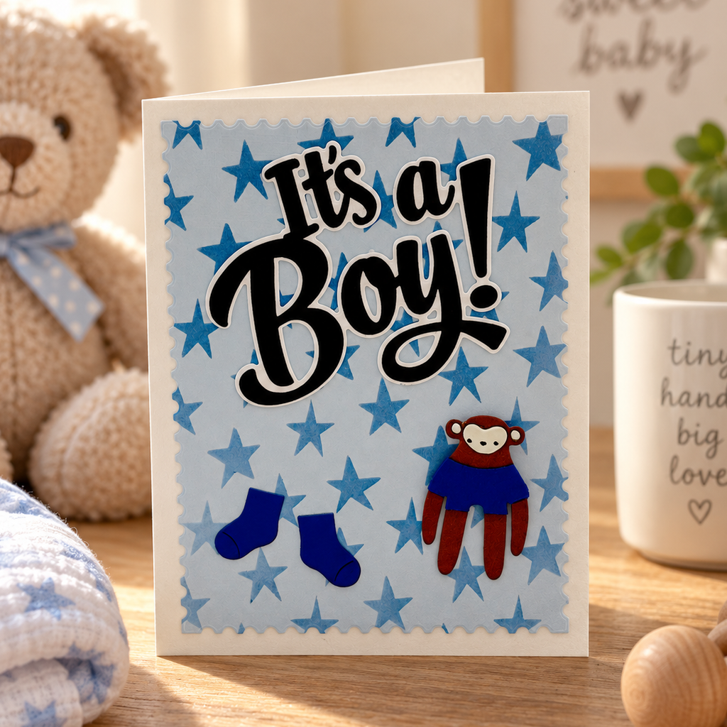 Little Monkey, Big News, Handcrafted Baby Card