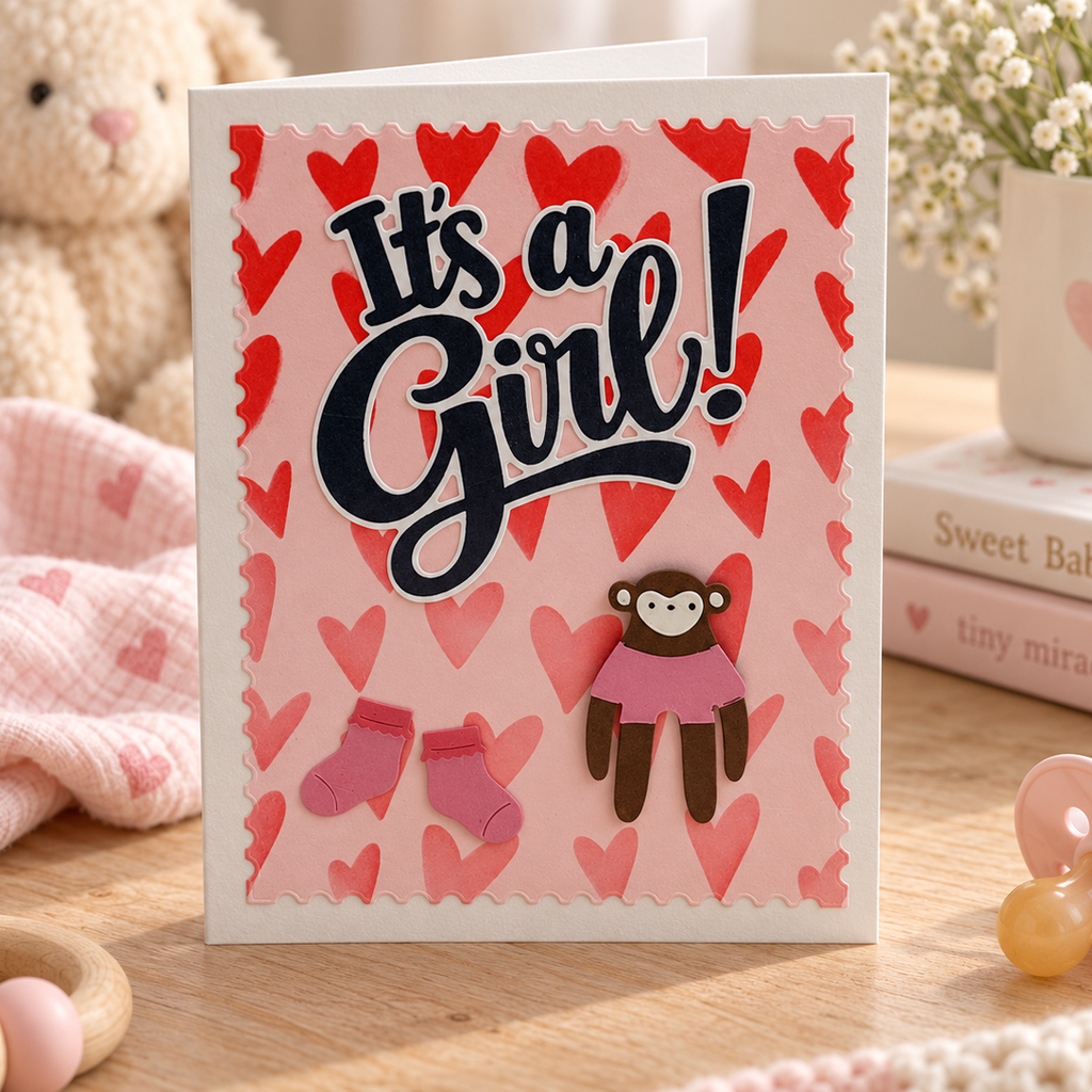 Little Monkey, Big News, Handcrafted Baby Card