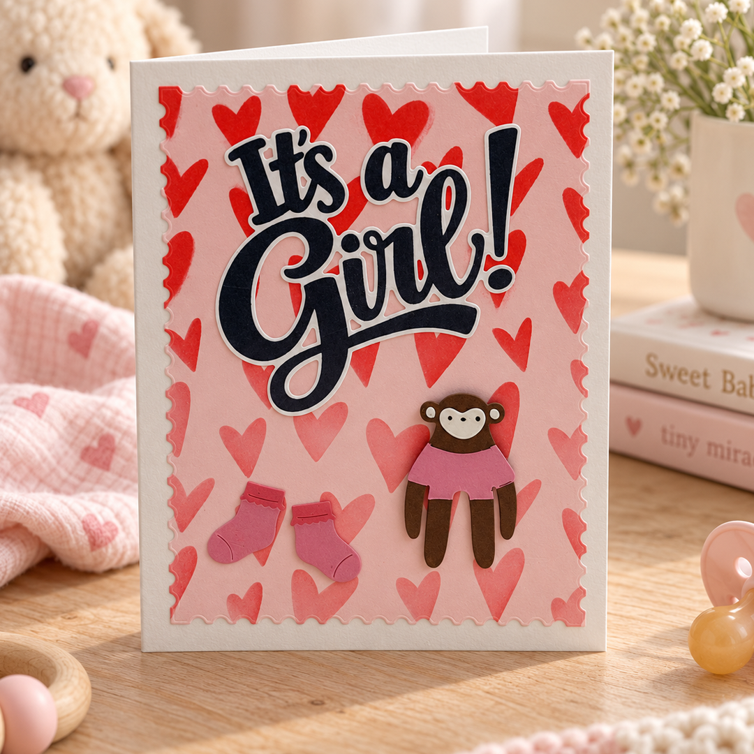 Little Monkey, Big News, Handcrafted Baby Card