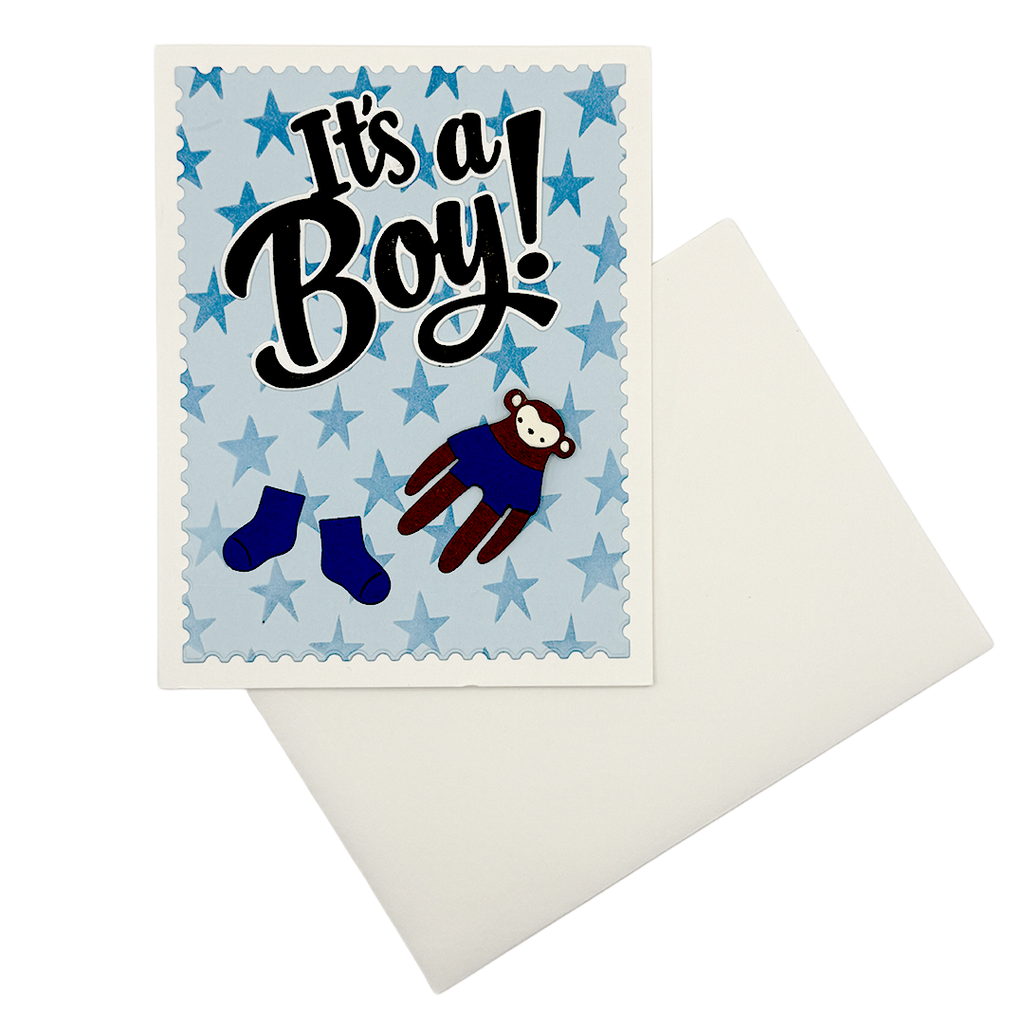 Little Monkey, Big News, Handcrafted Baby Card