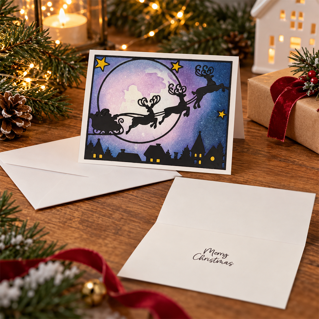 Santa and Sleigh - Hand Crafted Holiday Card