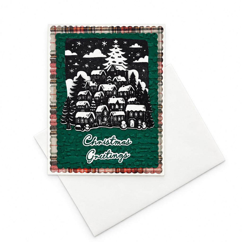 Snowy Village - Hand Crafted Holiday Card