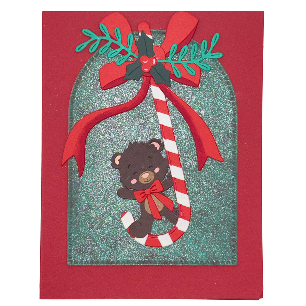Hanging Around for Christmas, Handcrafted Interactive Teddy Bear Card