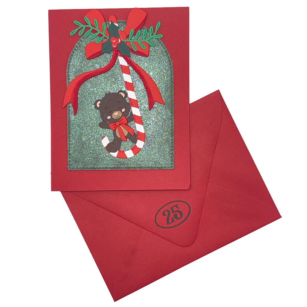 Hanging Around for Christmas, Handcrafted Interactive Teddy Bear Card