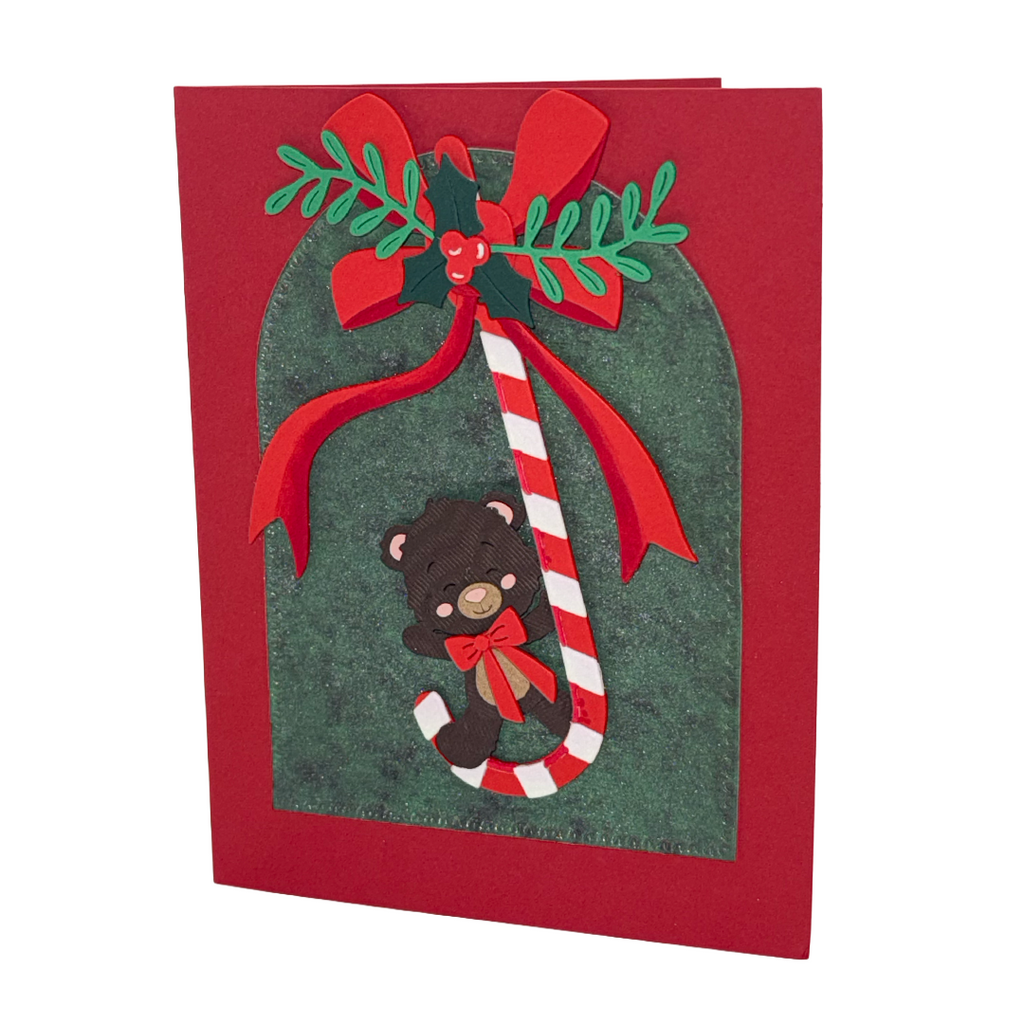 Hanging Around for Christmas, Handcrafted Interactive Teddy Bear Card