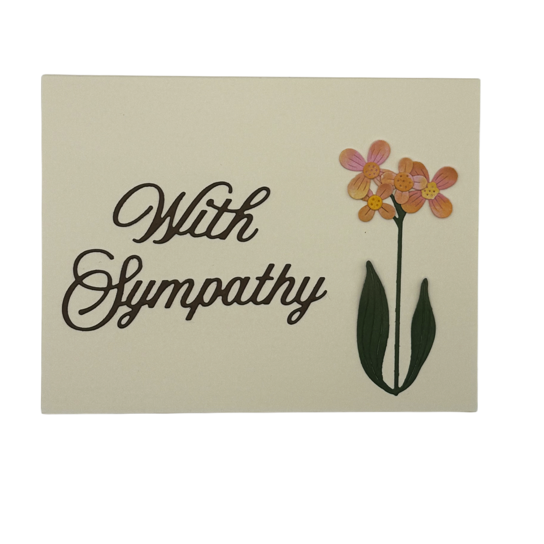 With Sympathy greeting card front view with floral embellishment