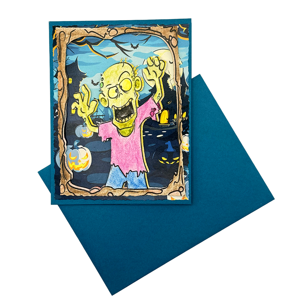 A Mouthful of Sheet, Handcrafted Zombie Halloween Card