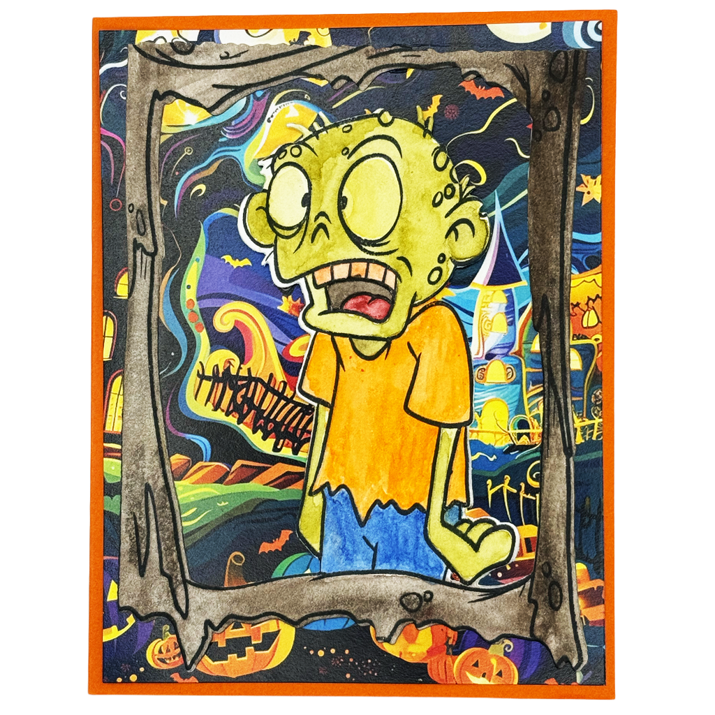 Monday Is the Real Horror, Handcrafted Zombie Halloween Card