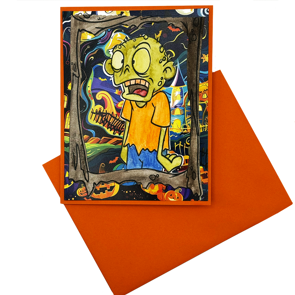 Monday Is the Real Horror, Handcrafted Zombie Halloween Card