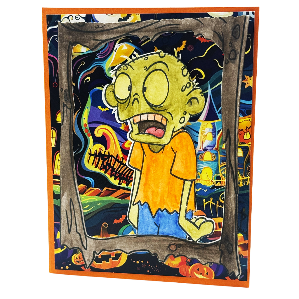 Monday Is the Real Horror, Handcrafted Zombie Halloween Card