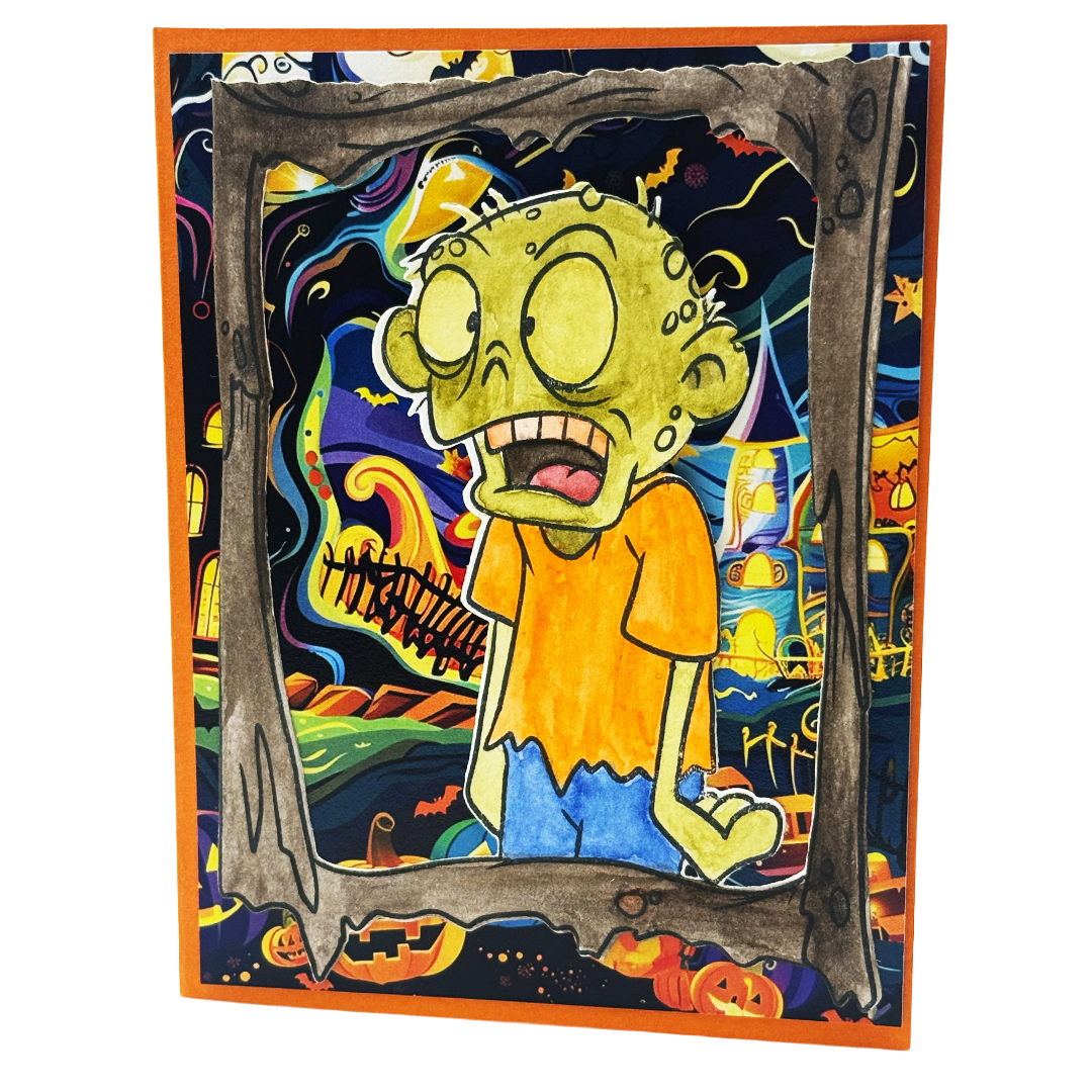 Monday Is the Real Horror, Handcrafted Zombie Halloween Card