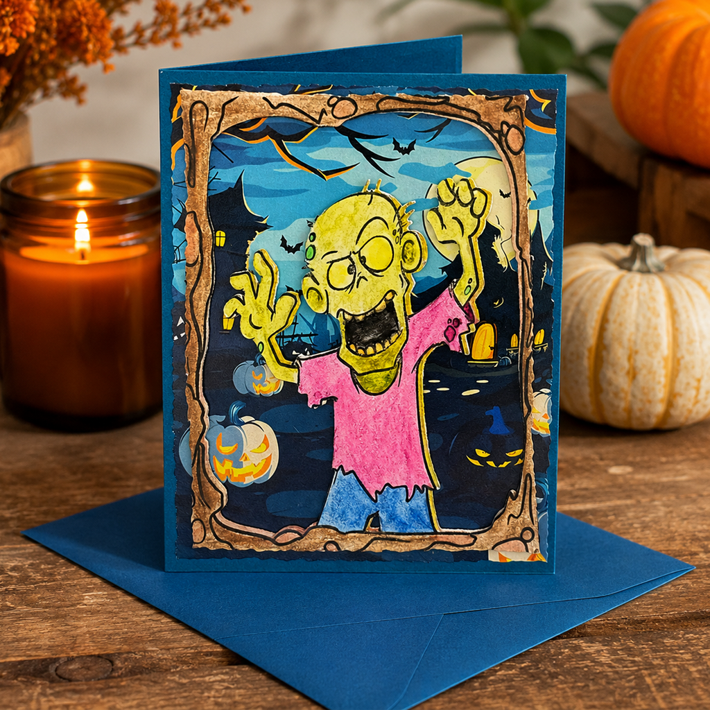 A Mouthful of Sheet, Handcrafted Zombie Halloween Card