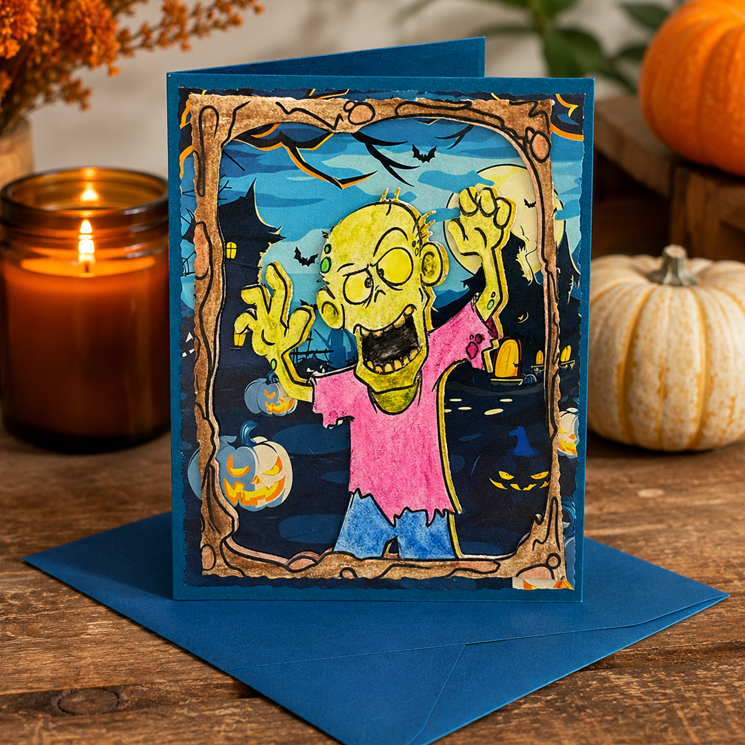 A Mouthful of Sheet, Handcrafted Zombie Halloween Card