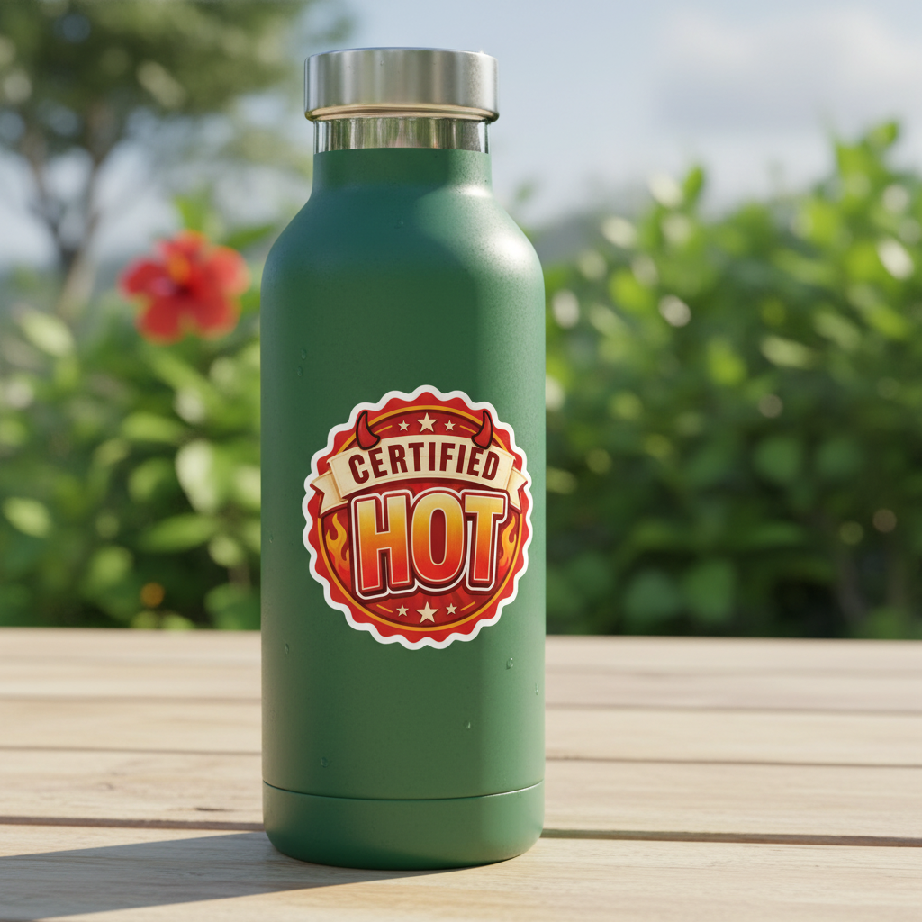Certified HOT 3x4 sticker on water bottle