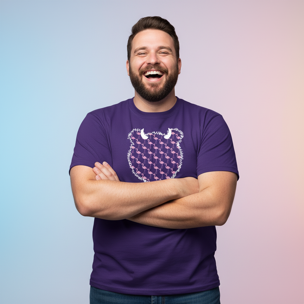 Flamingo Bear Tee - Studio Model Laughing