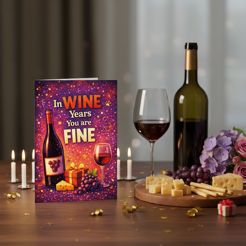 In Wine Years Birthday Card Lifestyle Mockup