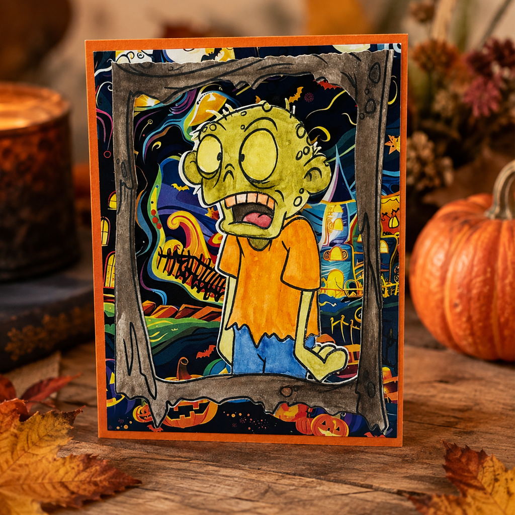 Monday Is the Real Horror, Handcrafted Zombie Halloween Card